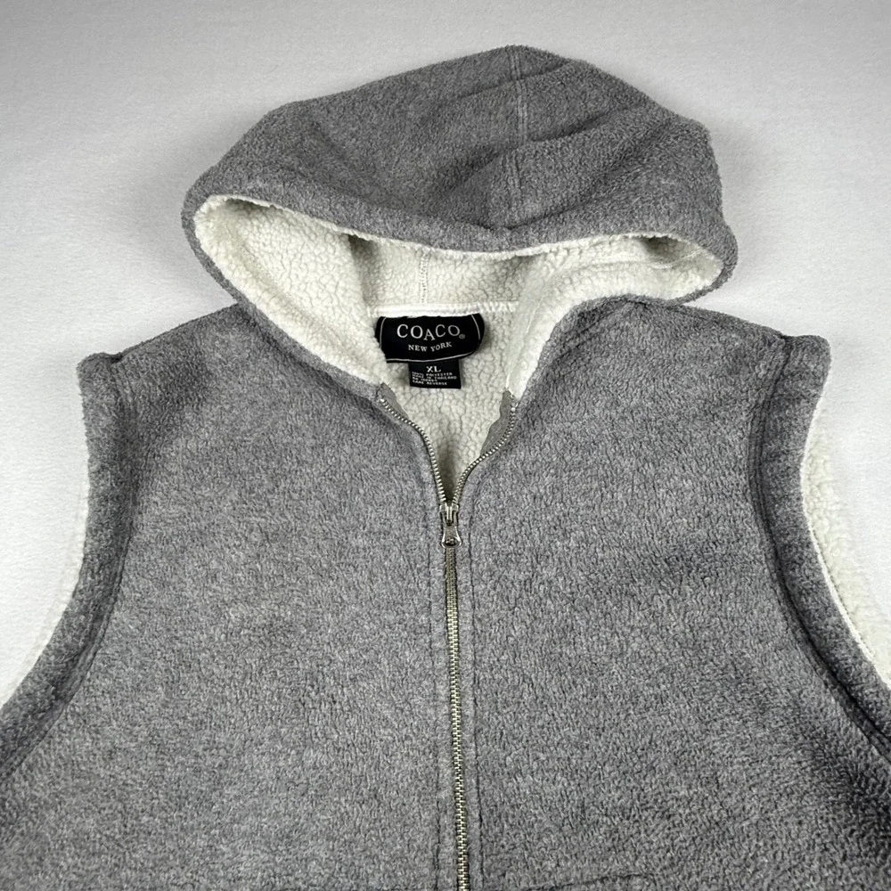 COACO New‎ York Gray Hooded Sherpa Lined Fleece Vest Womens XL Sleeveless